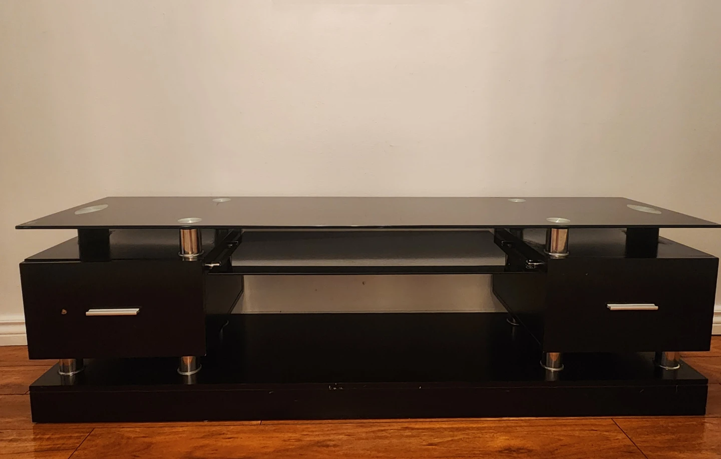 Black Glass TV Stand with Drawers