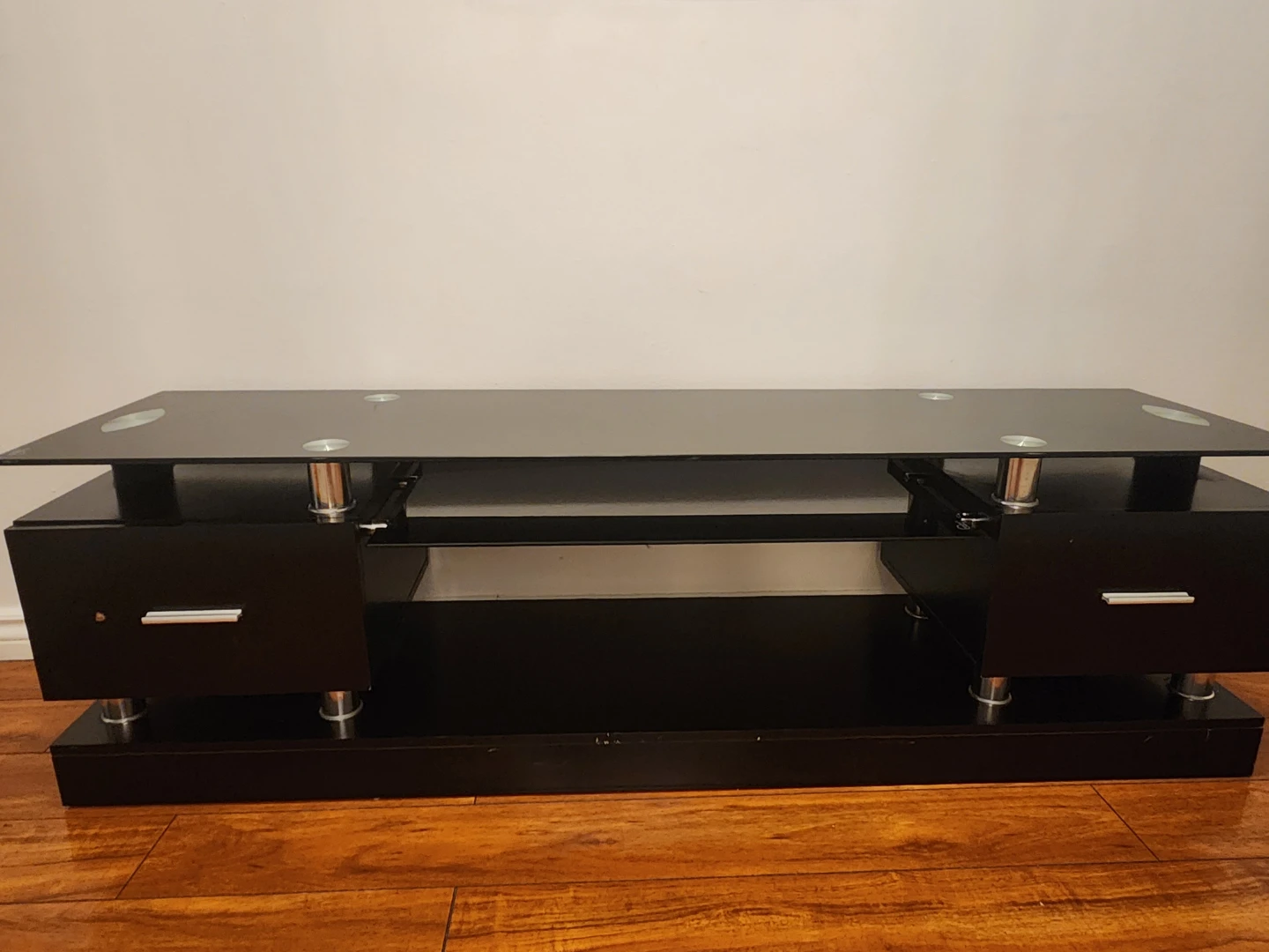 Black Glass TV Stand with Drawers - photo 3