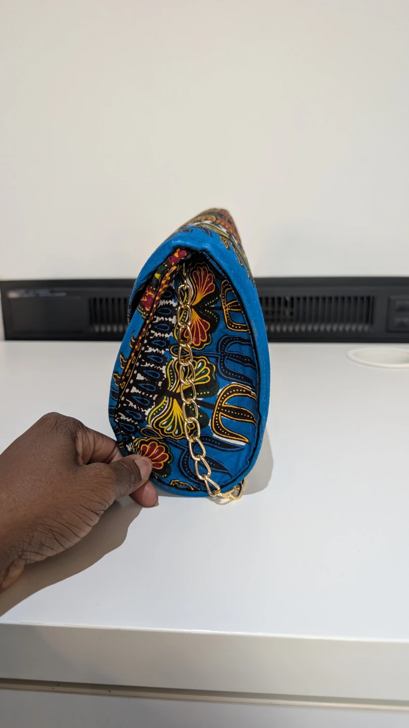 Clutch Purse with Chain - Blue African Print - photo 5