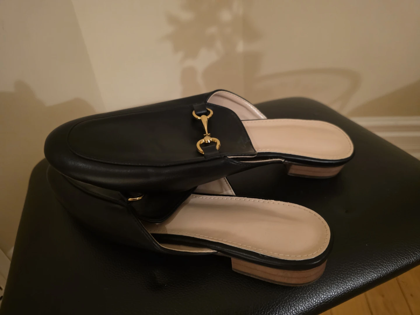 Black Leather Mules with Gold Horsebit Detail - photo 3