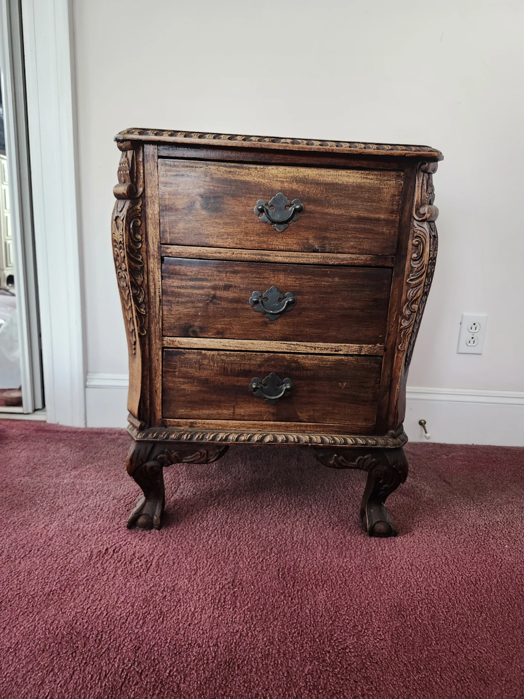 Vintage Ornate Wood 3-Drawer Chest