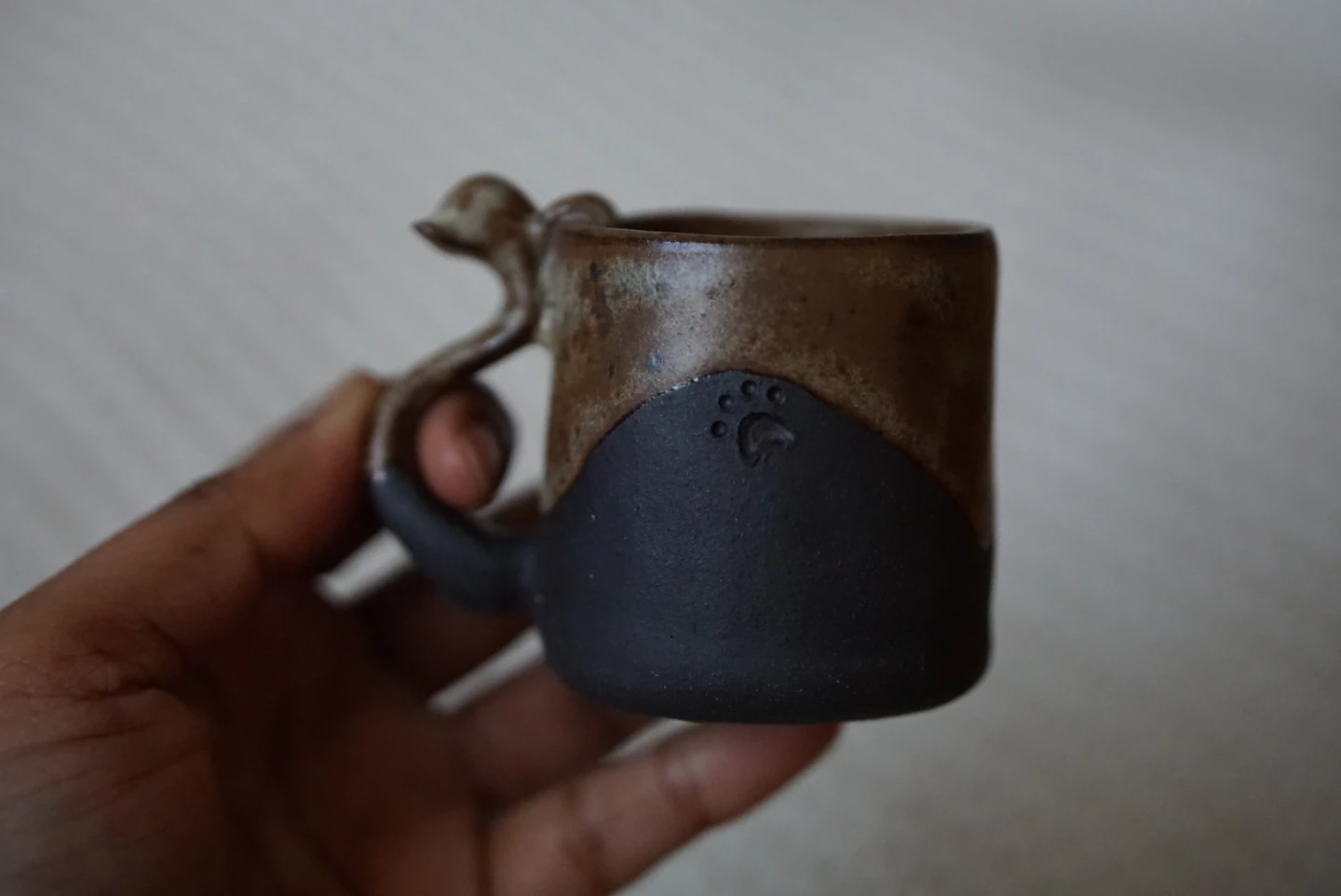 Handmade Ceramic Espresso Cup with Unique Handle