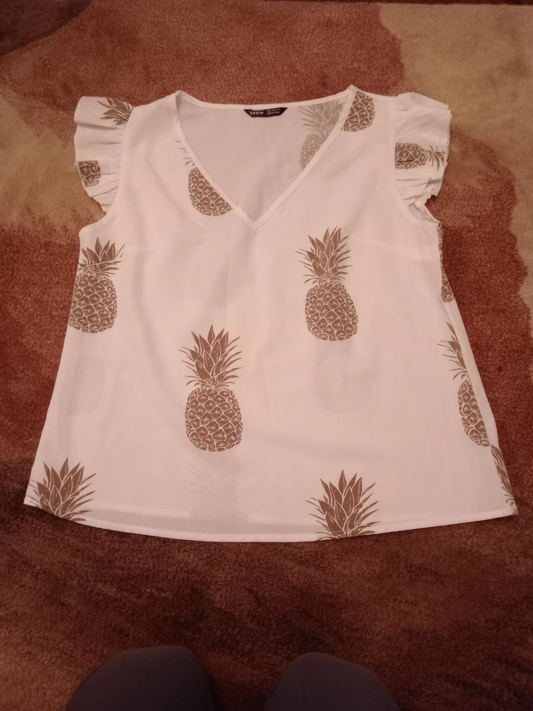 SHEIN White Pineapple Print Blouse - Size S