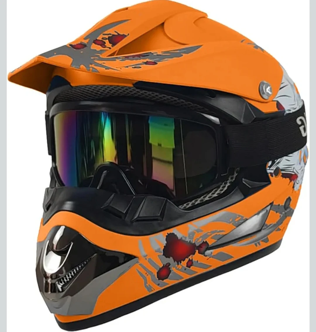Orange Motocross Helmet with Goggles, Gloves, and Face Mask - photo 2