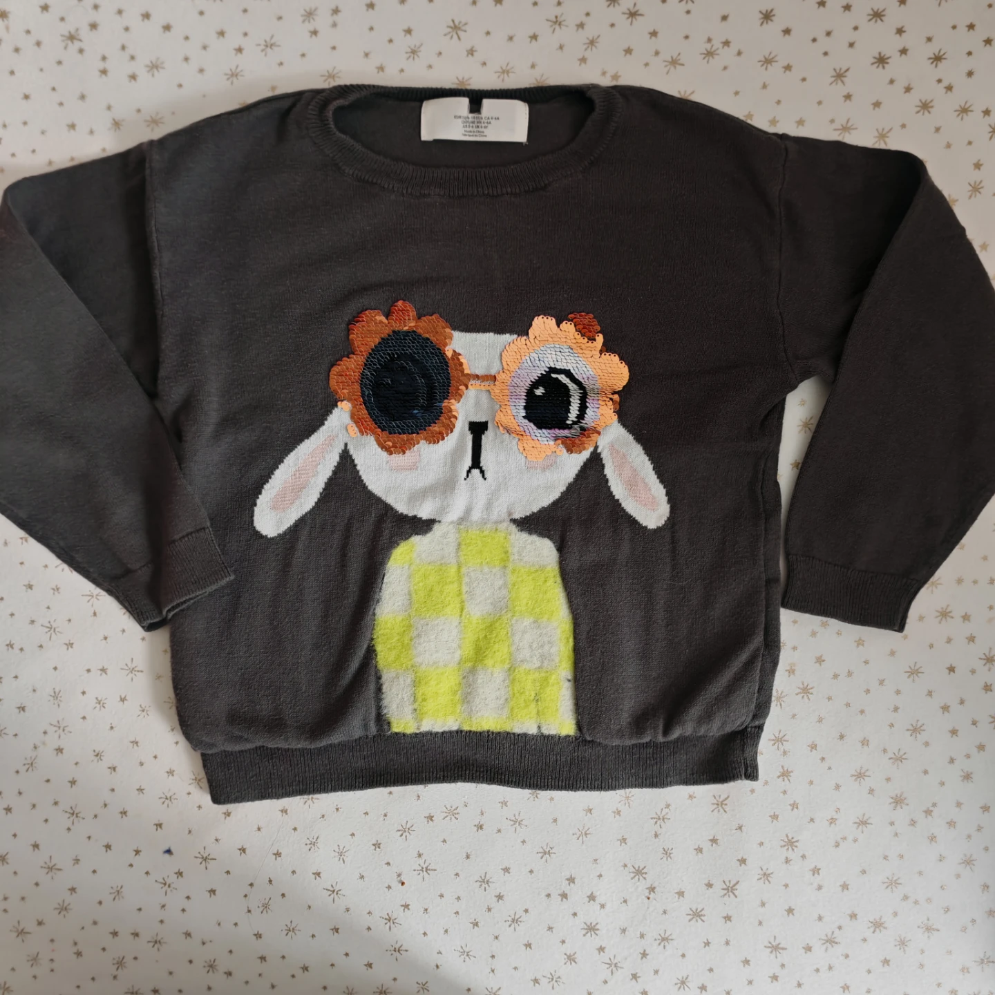 H&M Girls' Grey Bunny Sequin Sunglasses Sweater - photo 3