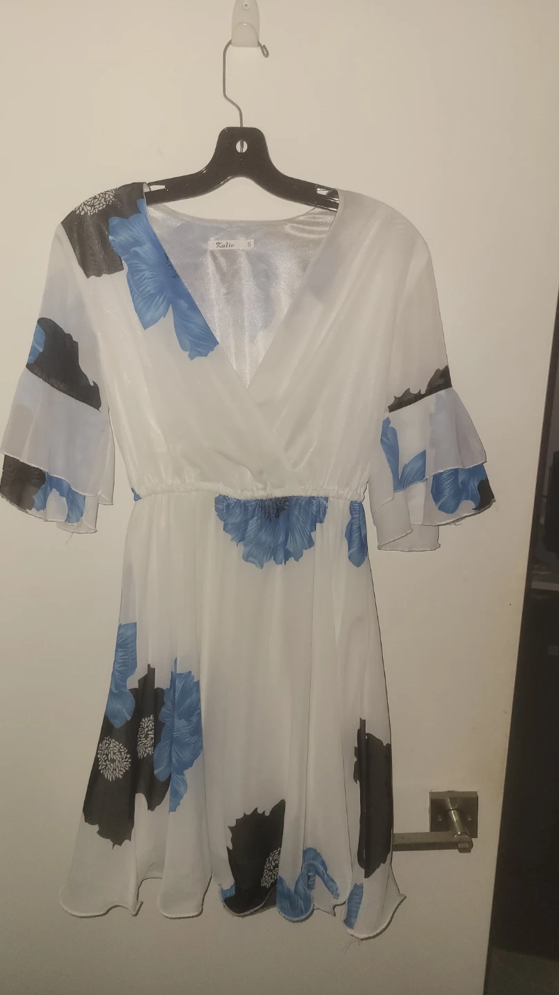 White floral print dress with blue flowers - photo 2