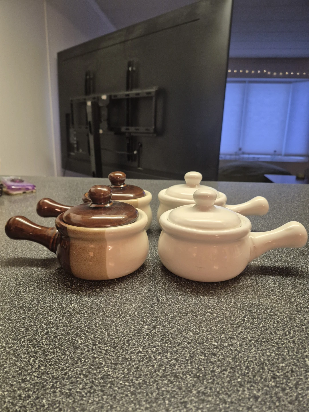 Set of 4 Ceramic Soup Crocks with Handles