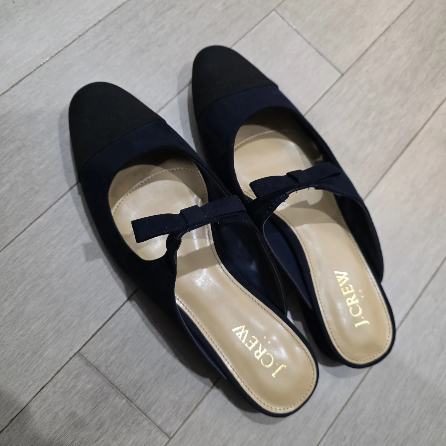 J. Crew Navy Suede Cap Toe Mules with Bow - photo 2