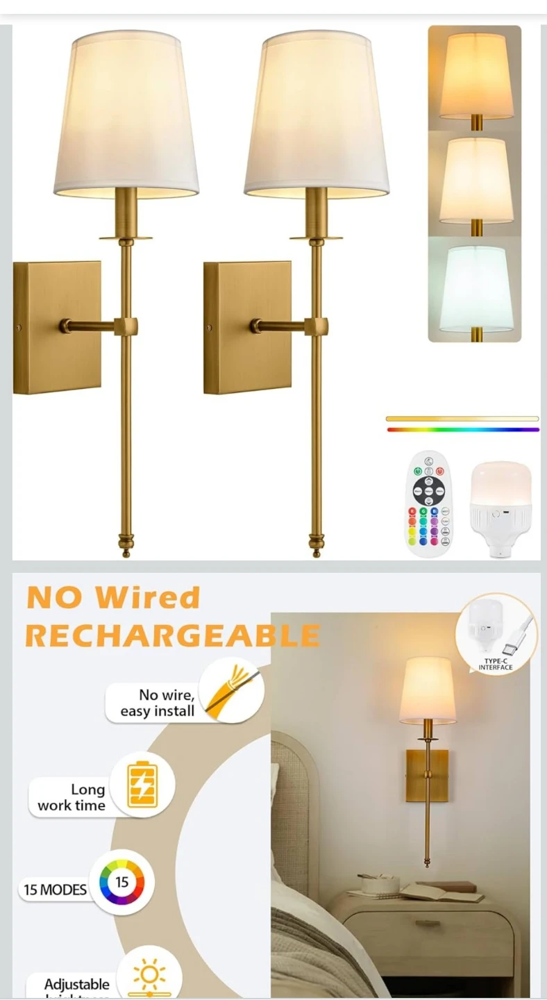 PASSICA DECOR Battery Operated Wall Sconces Set of 2 - Gold