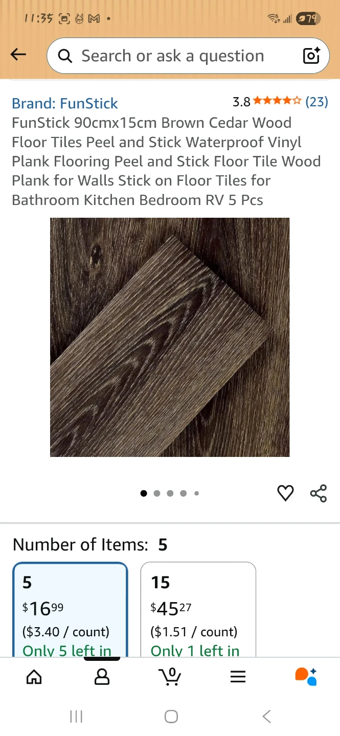 90cm x 15cm Brown Cedar Wood Peel and Stick Floor Tiles (5 Pcs)