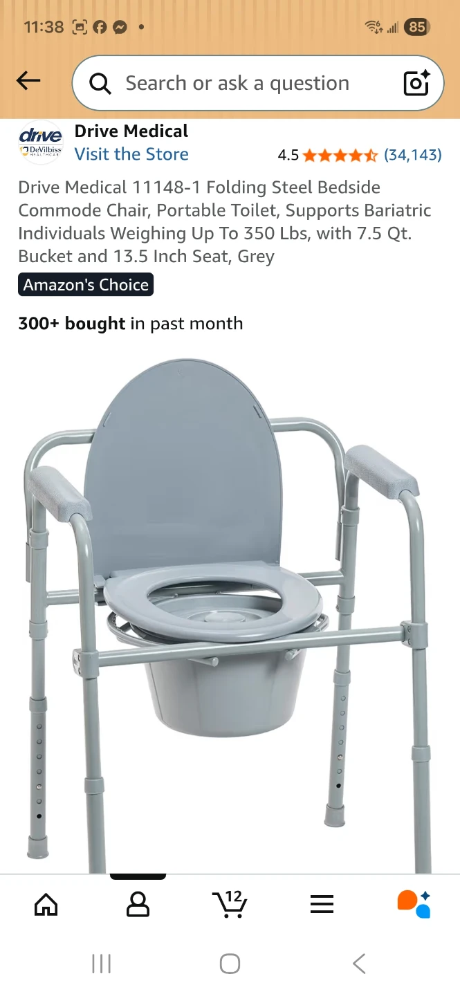New Drive Medical Folding Steel Bedside Commode Chair