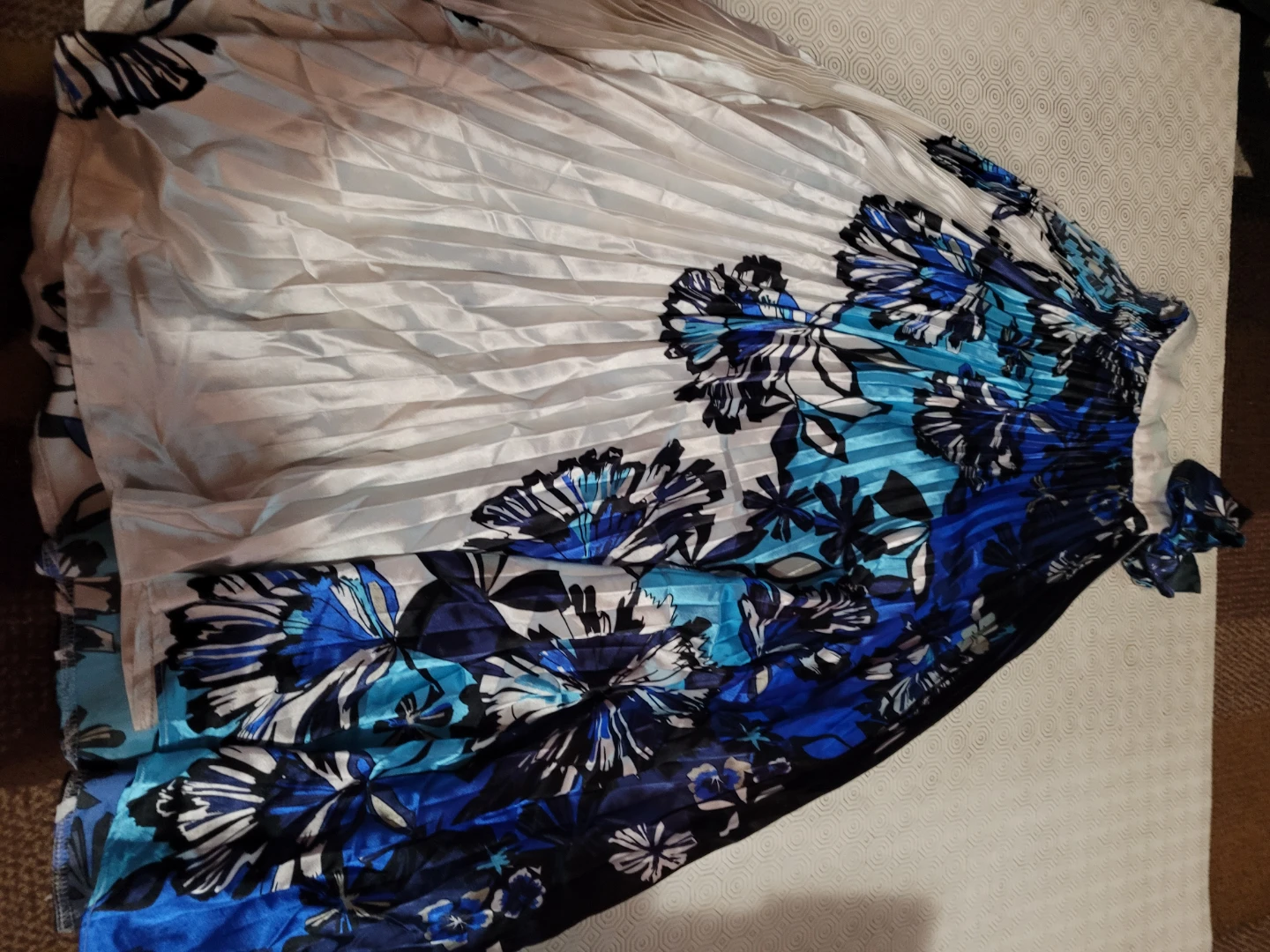 Blue Floral Pleated Midi Skirt