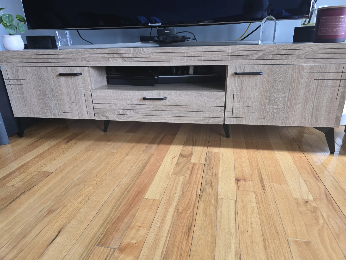 Modern Wood Grain TV Stand with Storage - photo 2