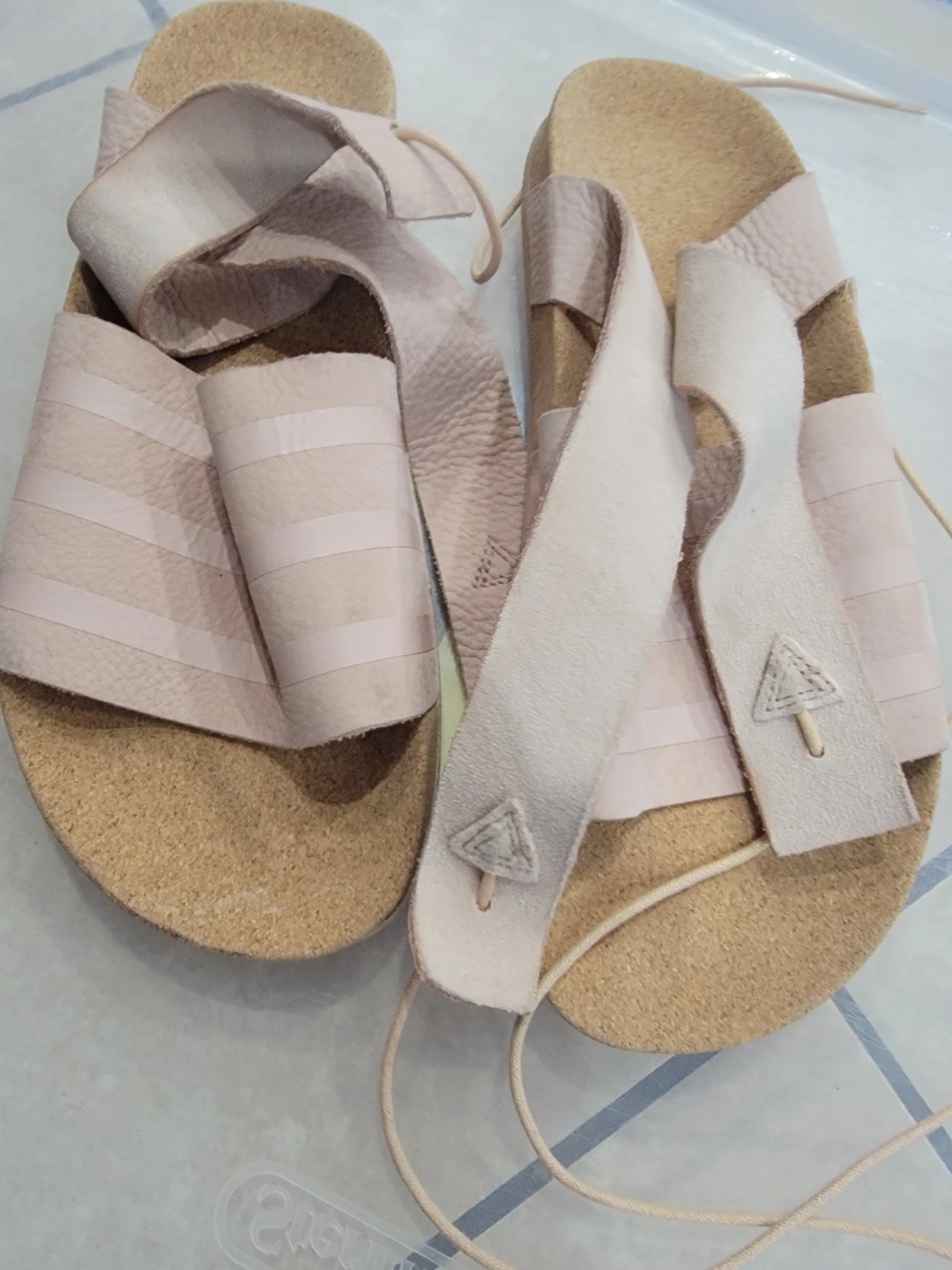 Pink Suede & Cork Strappy Sandals