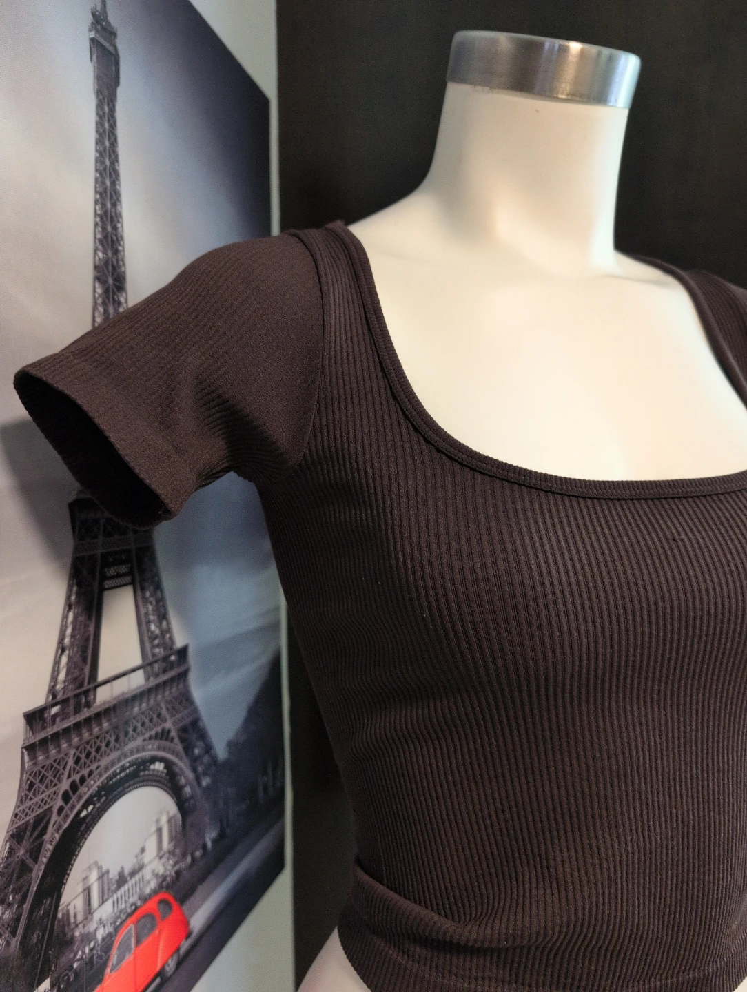 HAR LOW Short Sleeve Scoop Neck Ribbed Top - Brown - photo 2