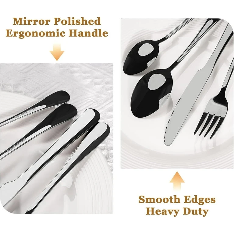 NeW 24 Piece Black Stainless Steel Flatware Set - photo 3