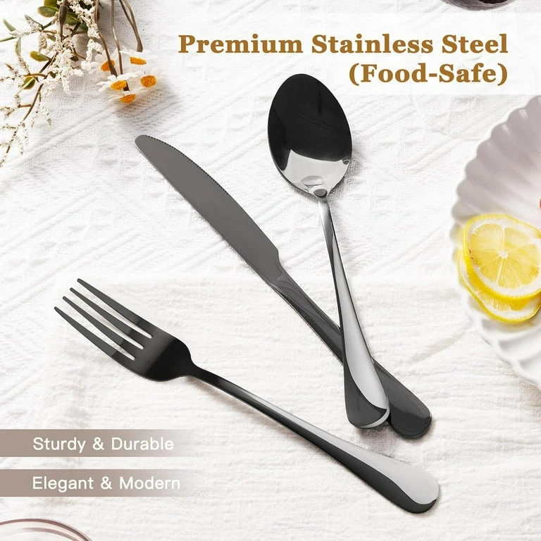 NeW 24 Piece Black Stainless Steel Flatware Set - photo 4