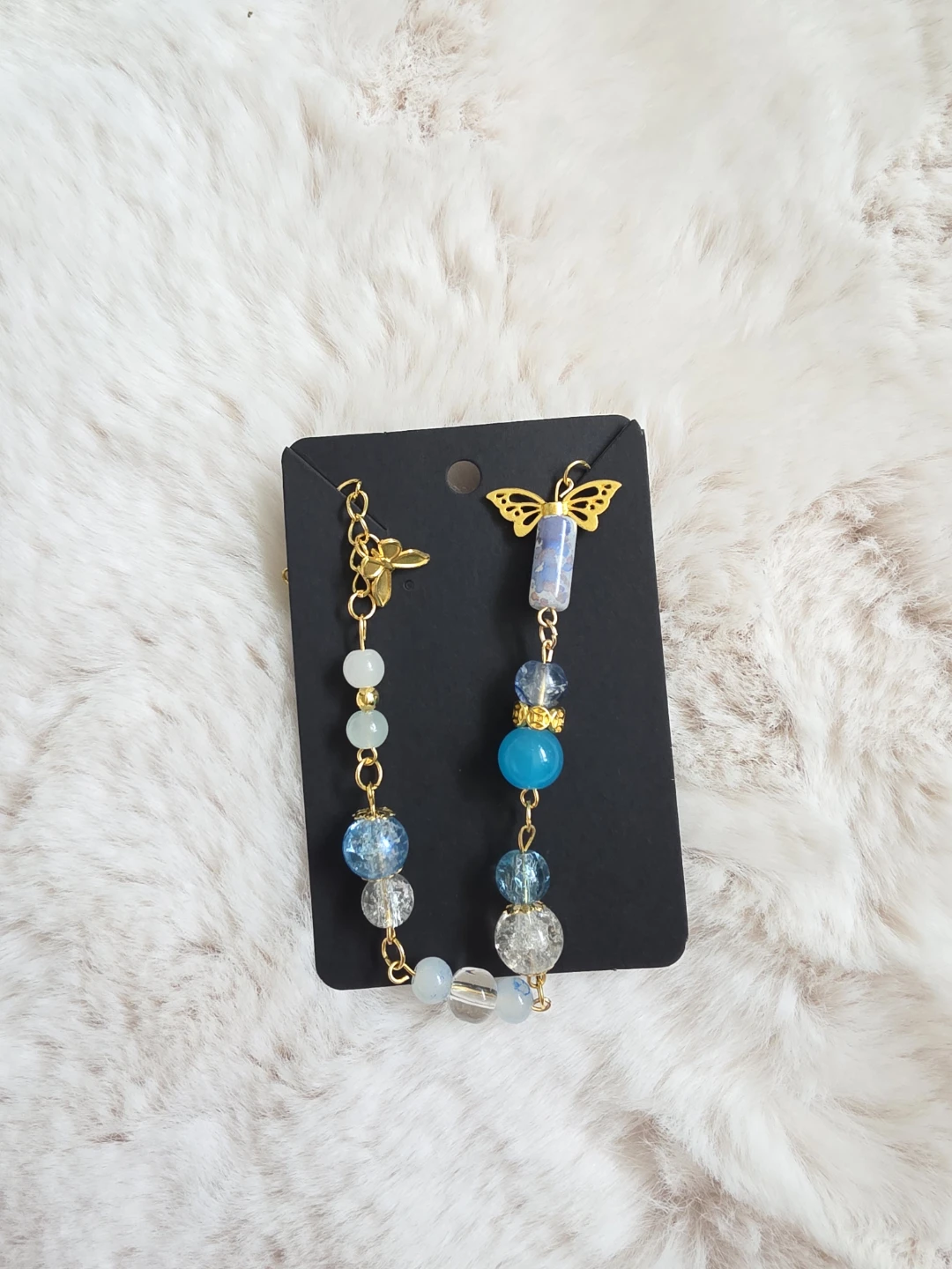 Mixed glass Beaded Charm Bracelet with Butterfly
