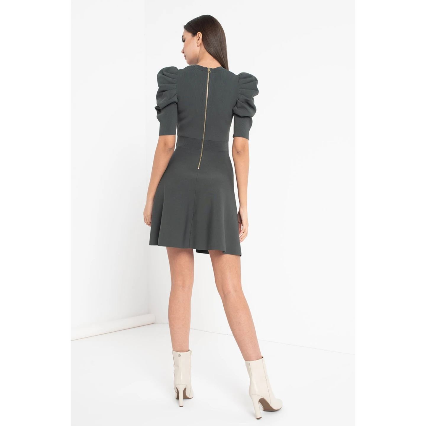 TED BAKER Llorna puff-sleeved knitted skater dress - photo 3