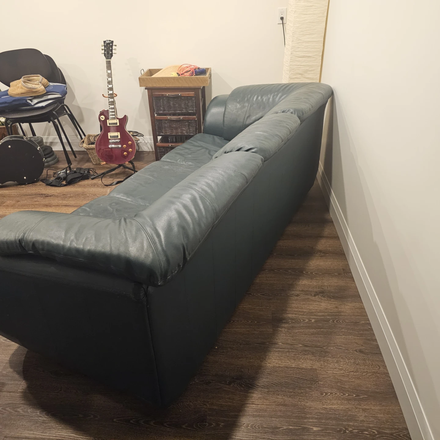 Dark Green Leather Sofa - photo 3