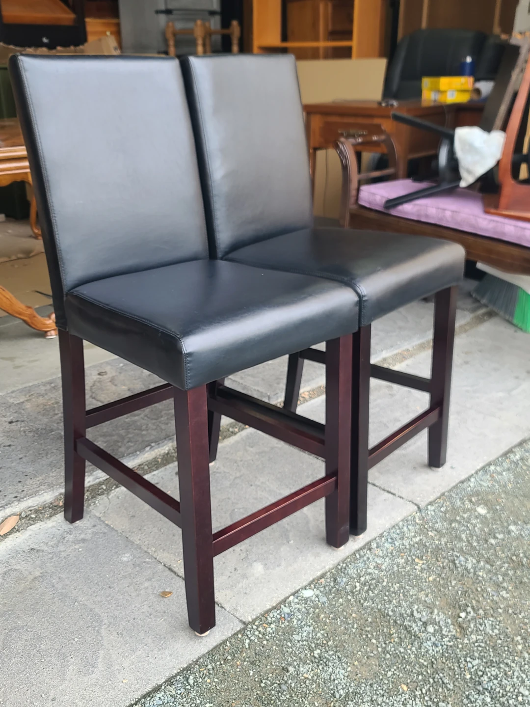 Set of 2 Black Faux Leather Counter Stools