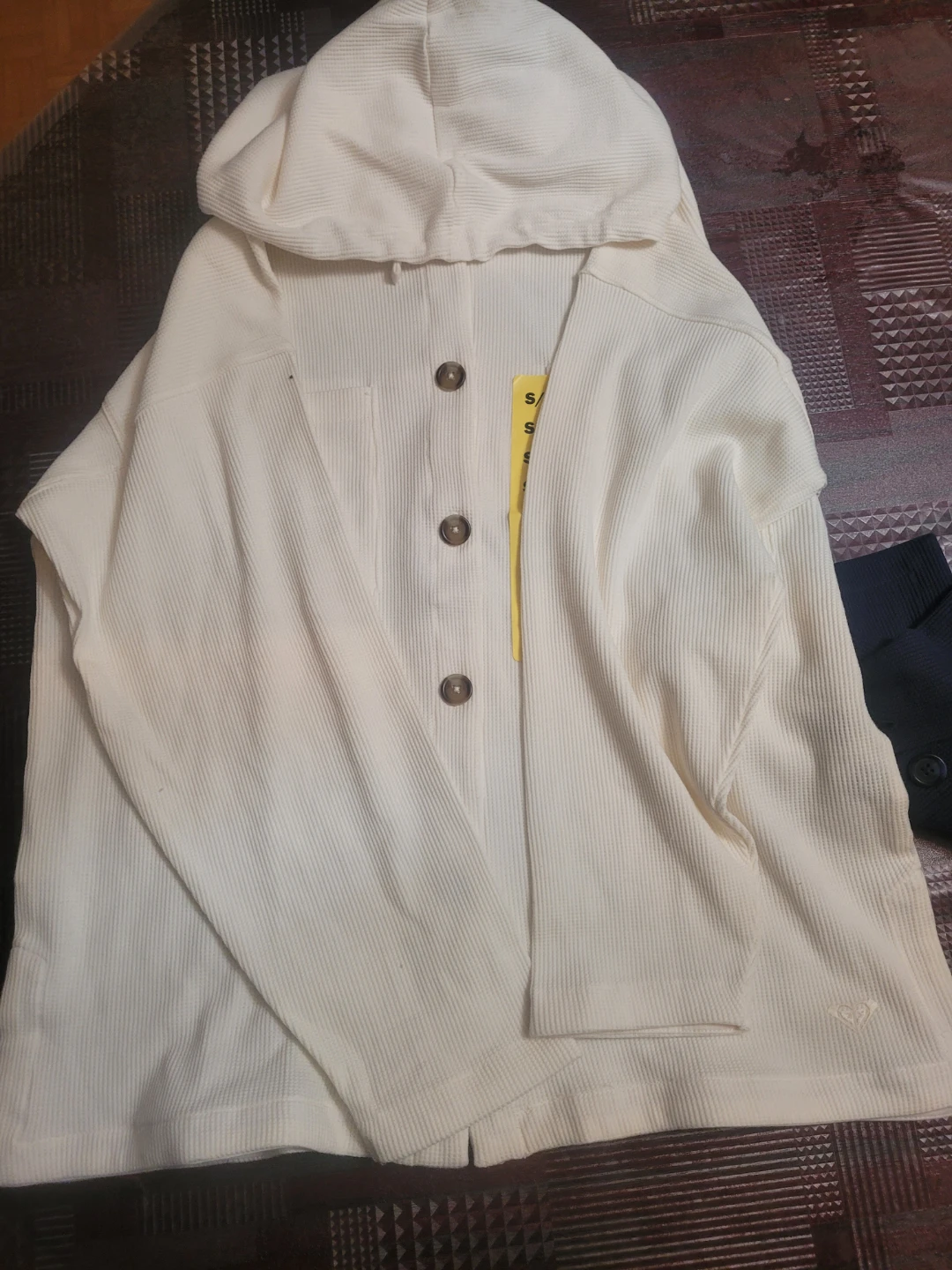 Women's Cream Waffle Knit Hooded Cardigan - photo 3