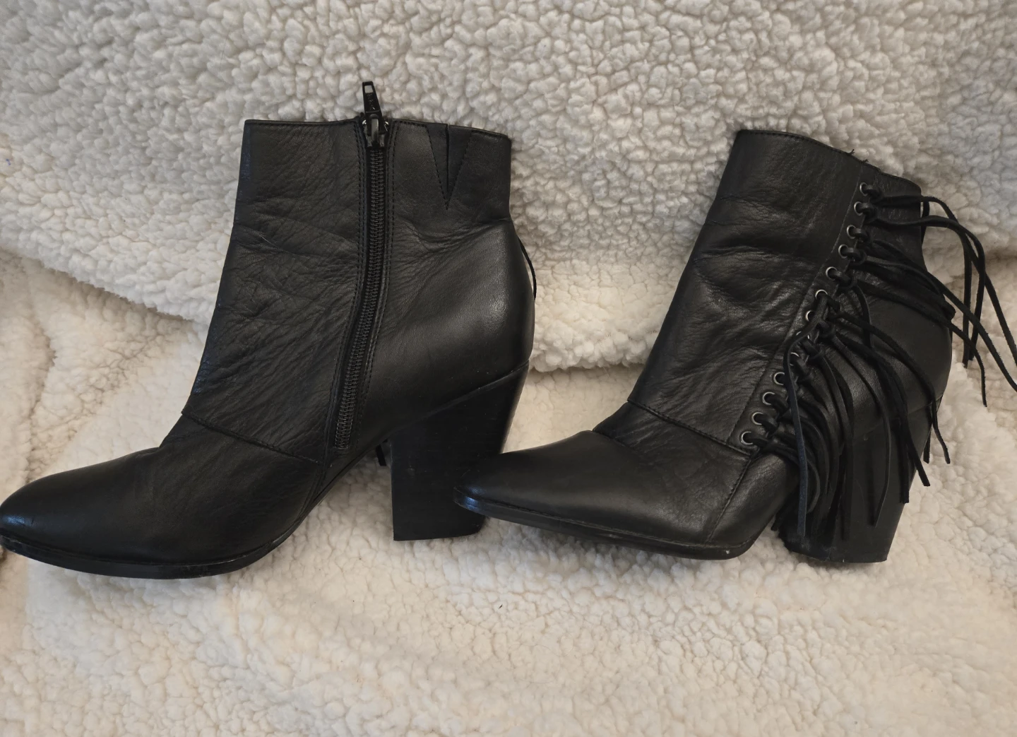 ALDO Black Leather Ankle Boots with Fringe