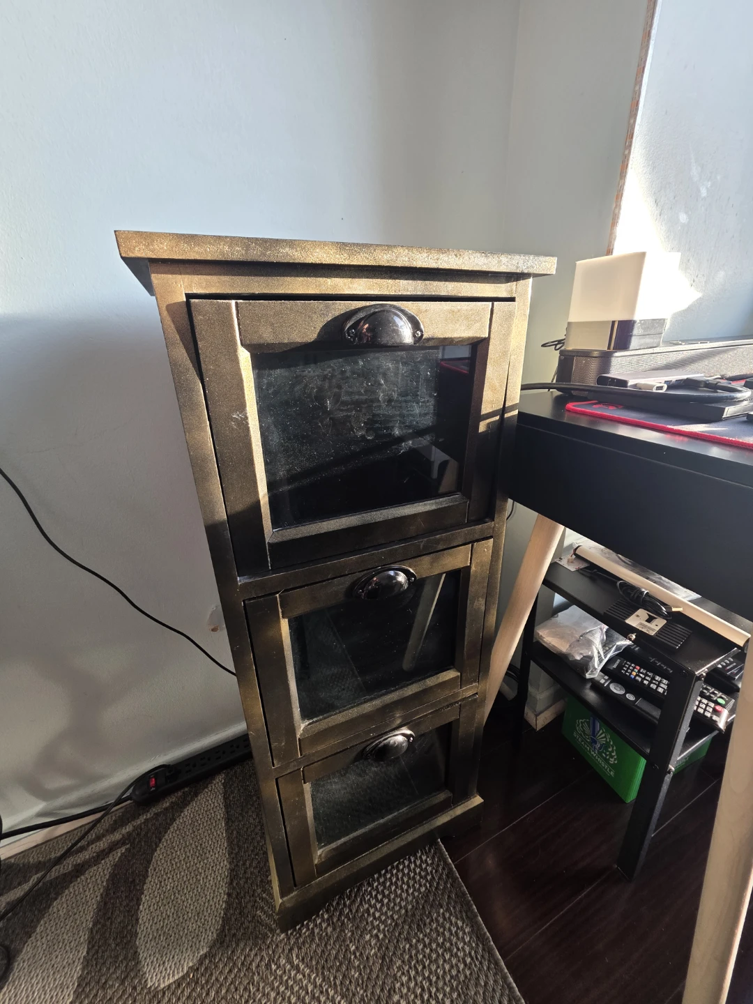 3-Drawer Storage Cabinet with Glass Fronts