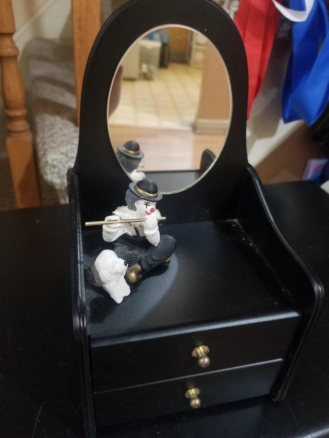 Black Clown Figurine Jewelry Box with Mirror