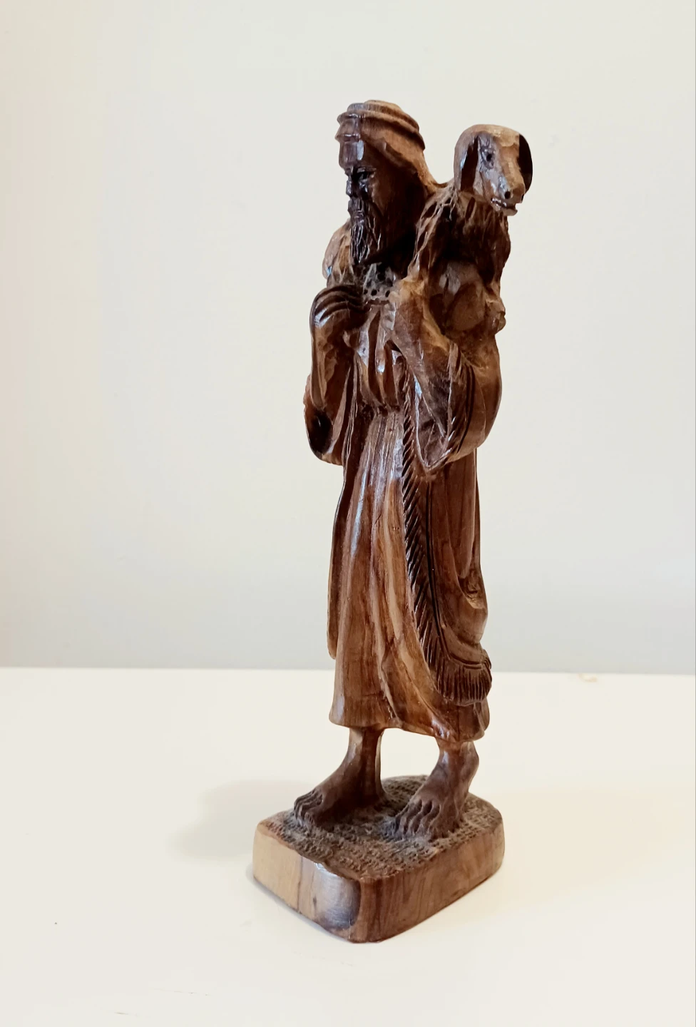 Hand Carved Olive Wood Shepherd Statue - photo 2