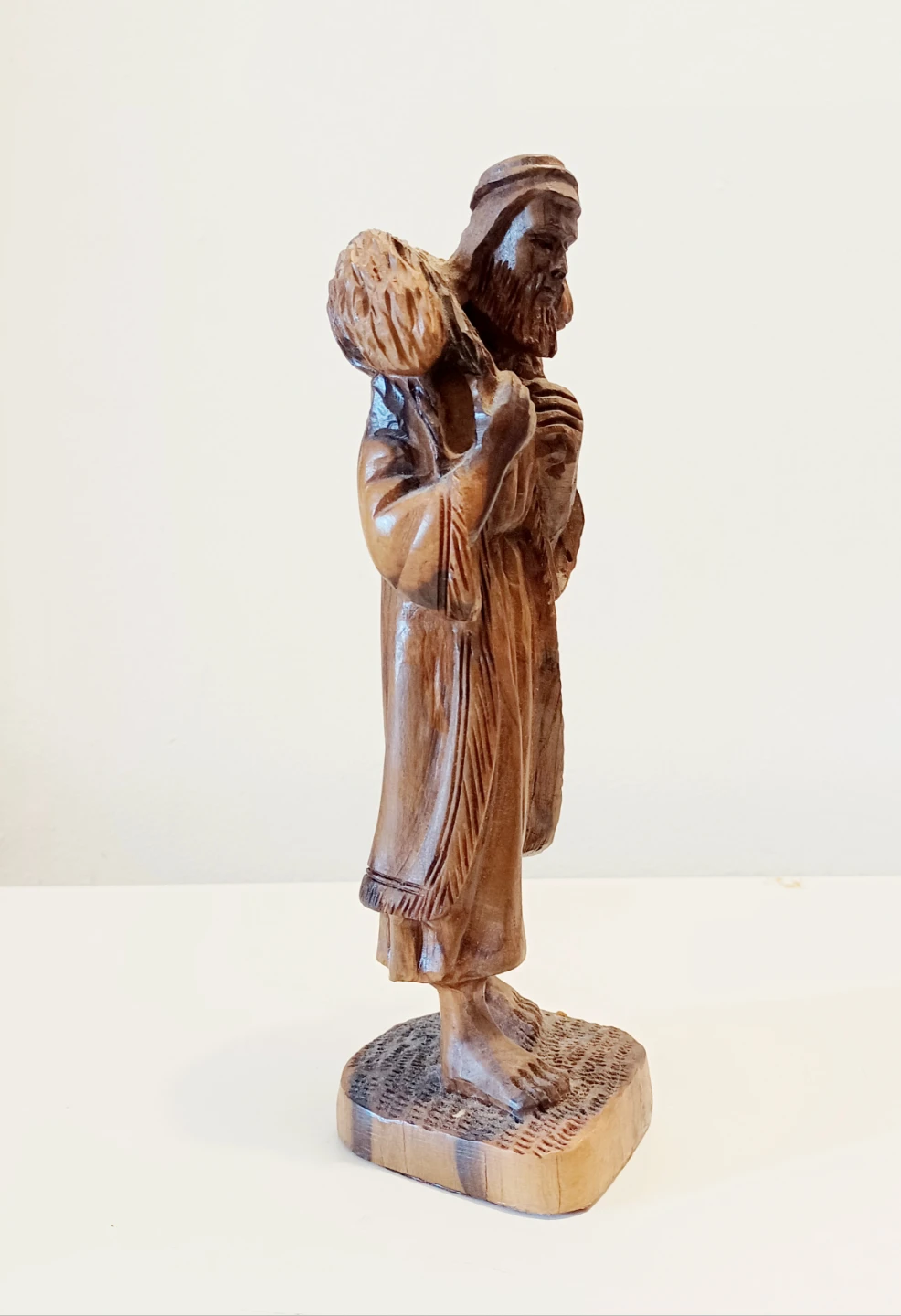 Hand Carved Olive Wood Shepherd Statue - photo 3