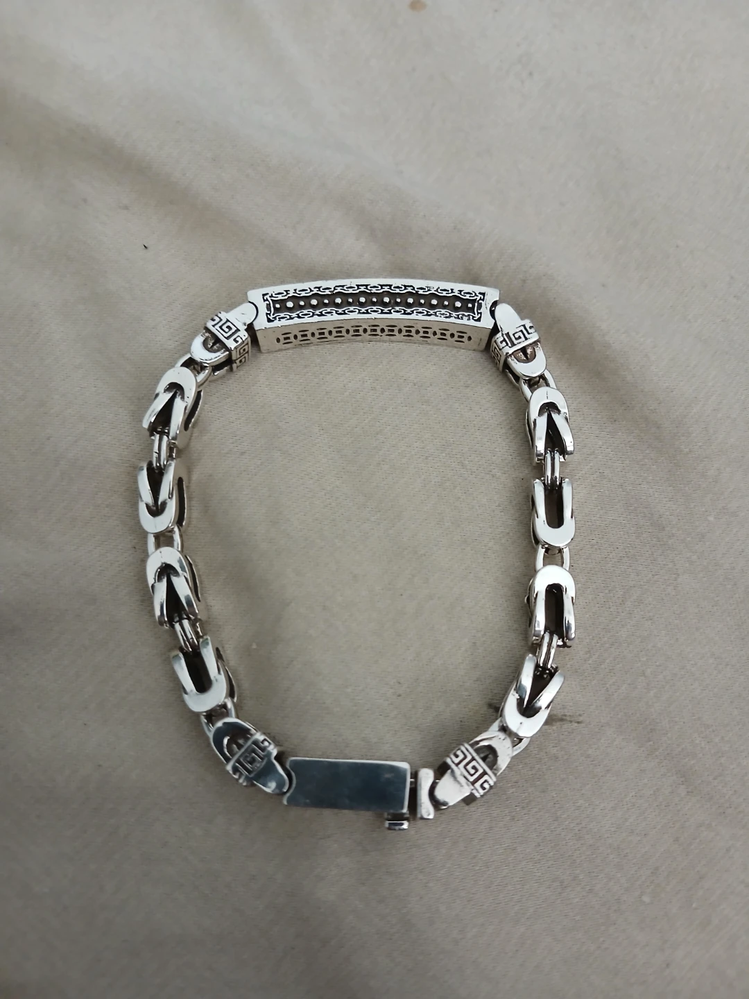 925 Silver Chain Link Bracelet With Asian Symbols