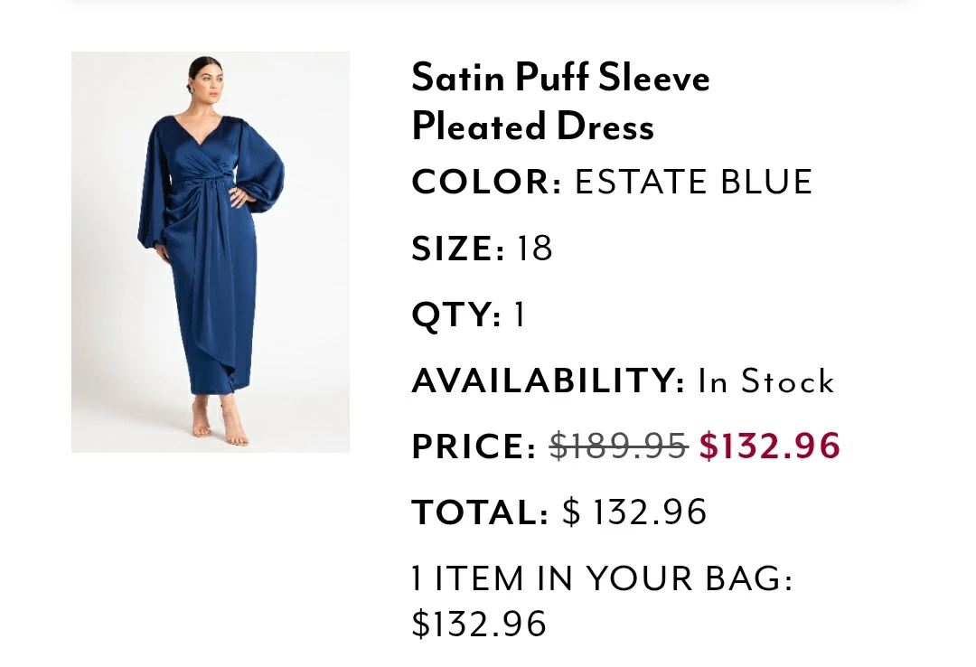 Satin Puff Sleeve Pleated Dress Size 18 Estate Blue - photo 4