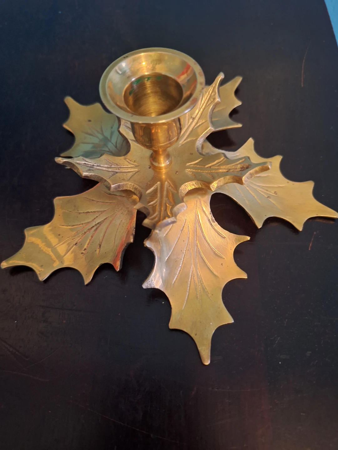 Vintage Brass Leaf Candlestick Holder - photo 2
