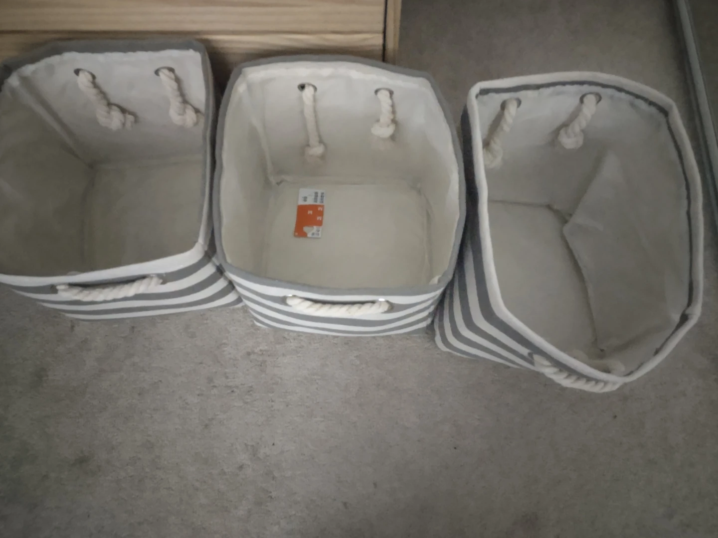 Set of 3 Striped Storage Bins with Rope Handles - photo 2