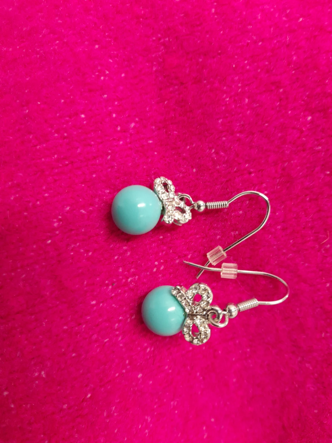 Turquoise Ball Earrings with Silver Butterfly Accent - photo 2
