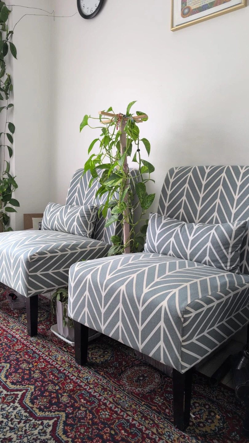 Pair of accent chairs with geometric pattern