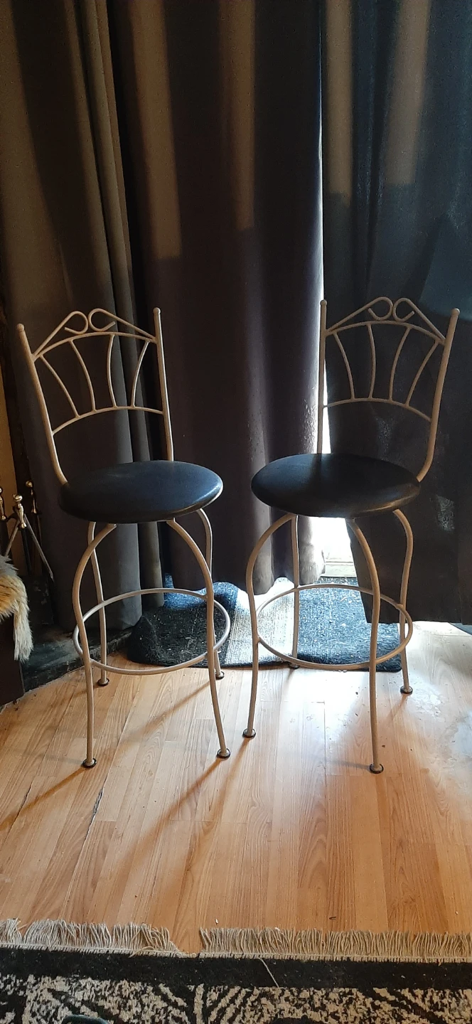 Pair Of Nordesign Wrought Iron Swivel Bar Stools