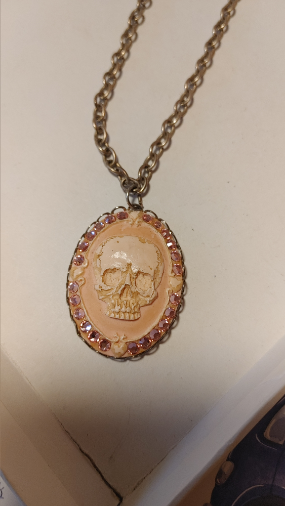 Pash Skull Pendant Necklace with Pink Rhinestone Trim