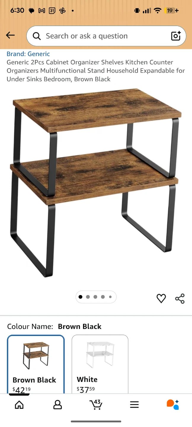 2-Tier Cabinet Organizer Shelves - Brown Black