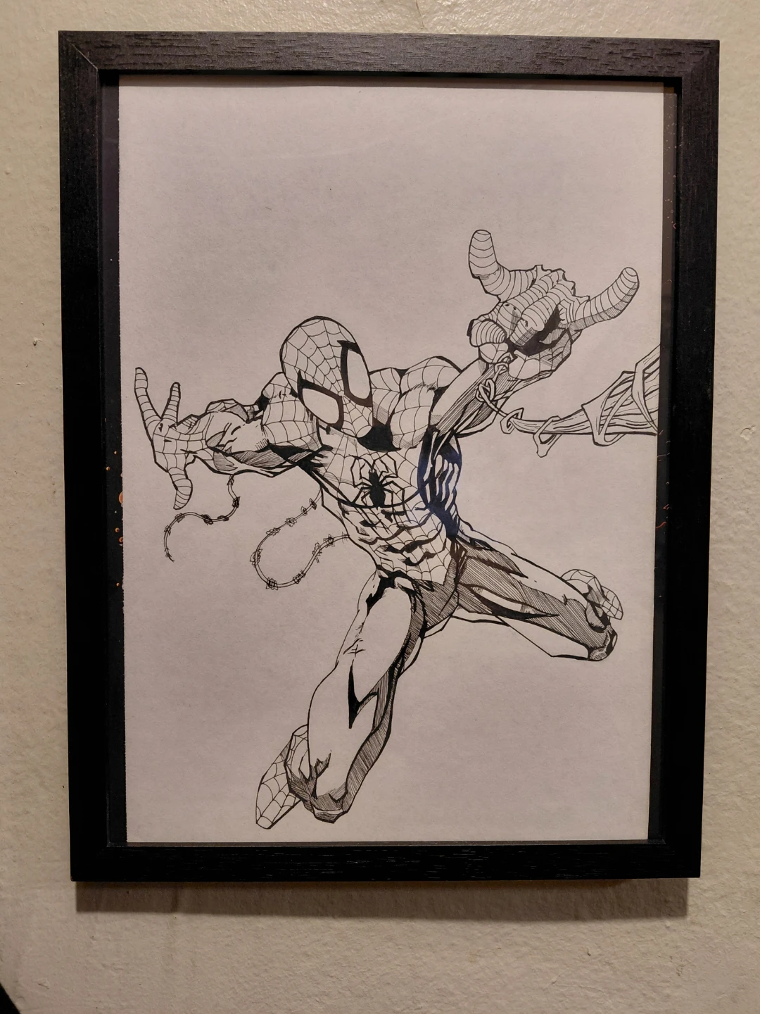 Framed Spiderman Comic Art Drawing