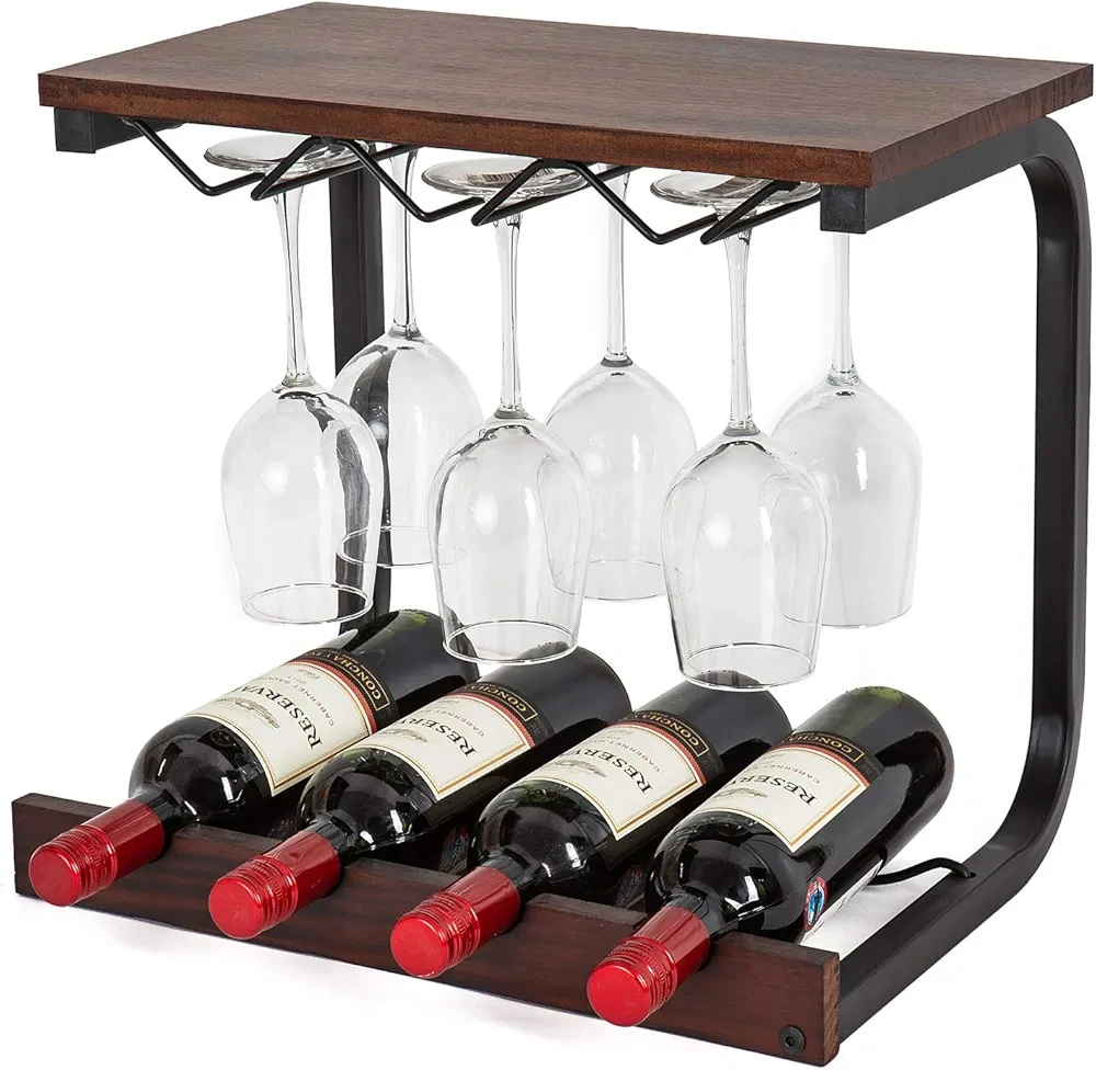 Wooden Wine Rack with Glass Holder