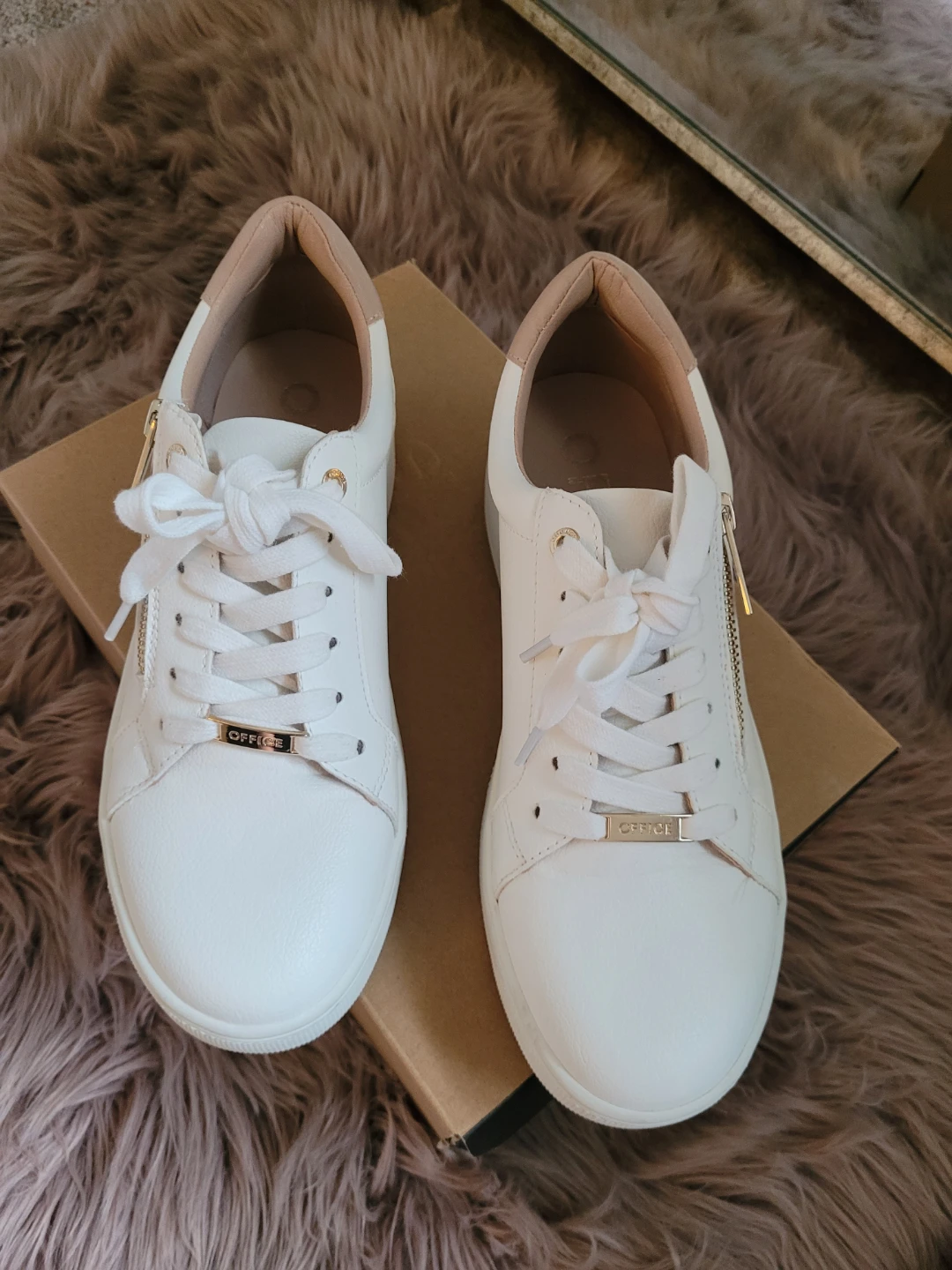 OFFICE White Faux Leather Zip Detail Sneakers - photo 2