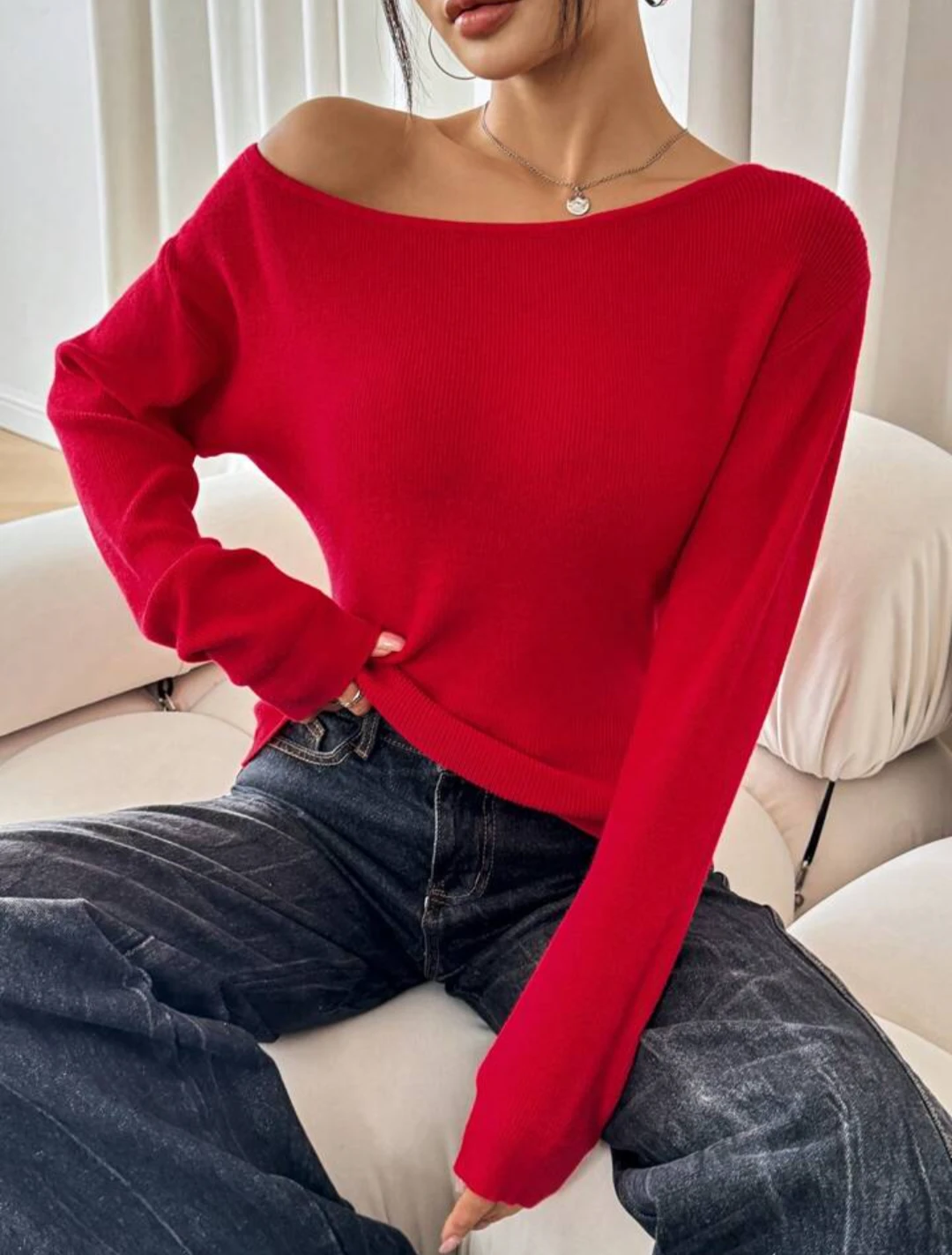 Red Shein Off-the-Shoulder Sweater - photo 5