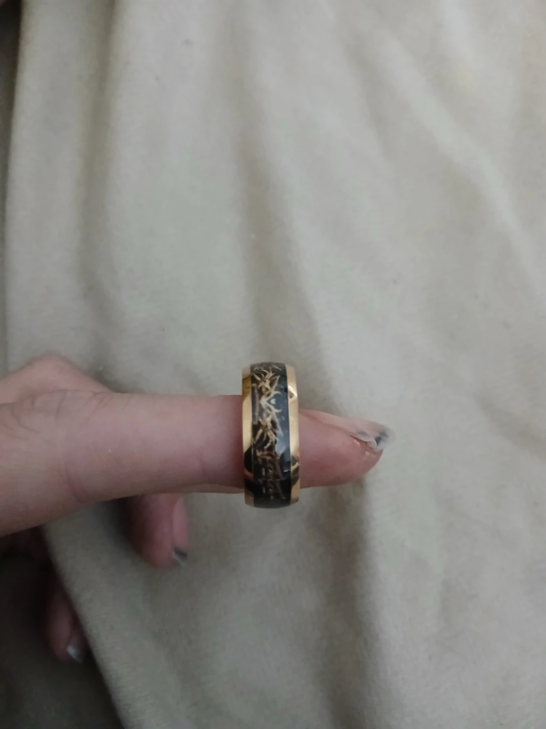 Tungsten Steel Ring With Meteorite And Gold Leaf Inlay
