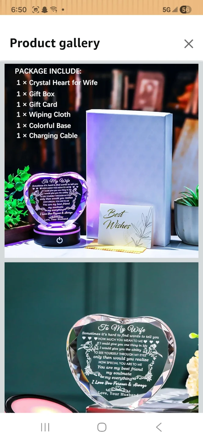 Crystal Heart "To My Wife" LED Lamp - photo 3