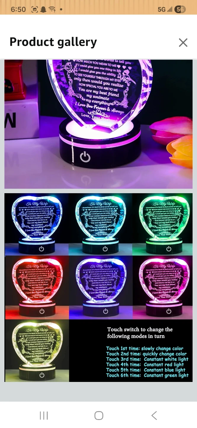 Crystal Heart "To My Wife" LED Lamp - photo 5