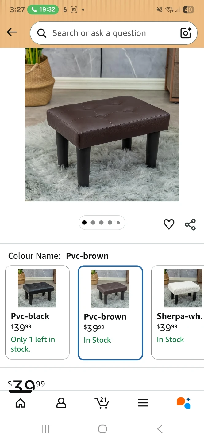 CAROL MADE Tufted Ottoman Footrest - Brown Faux Leather
