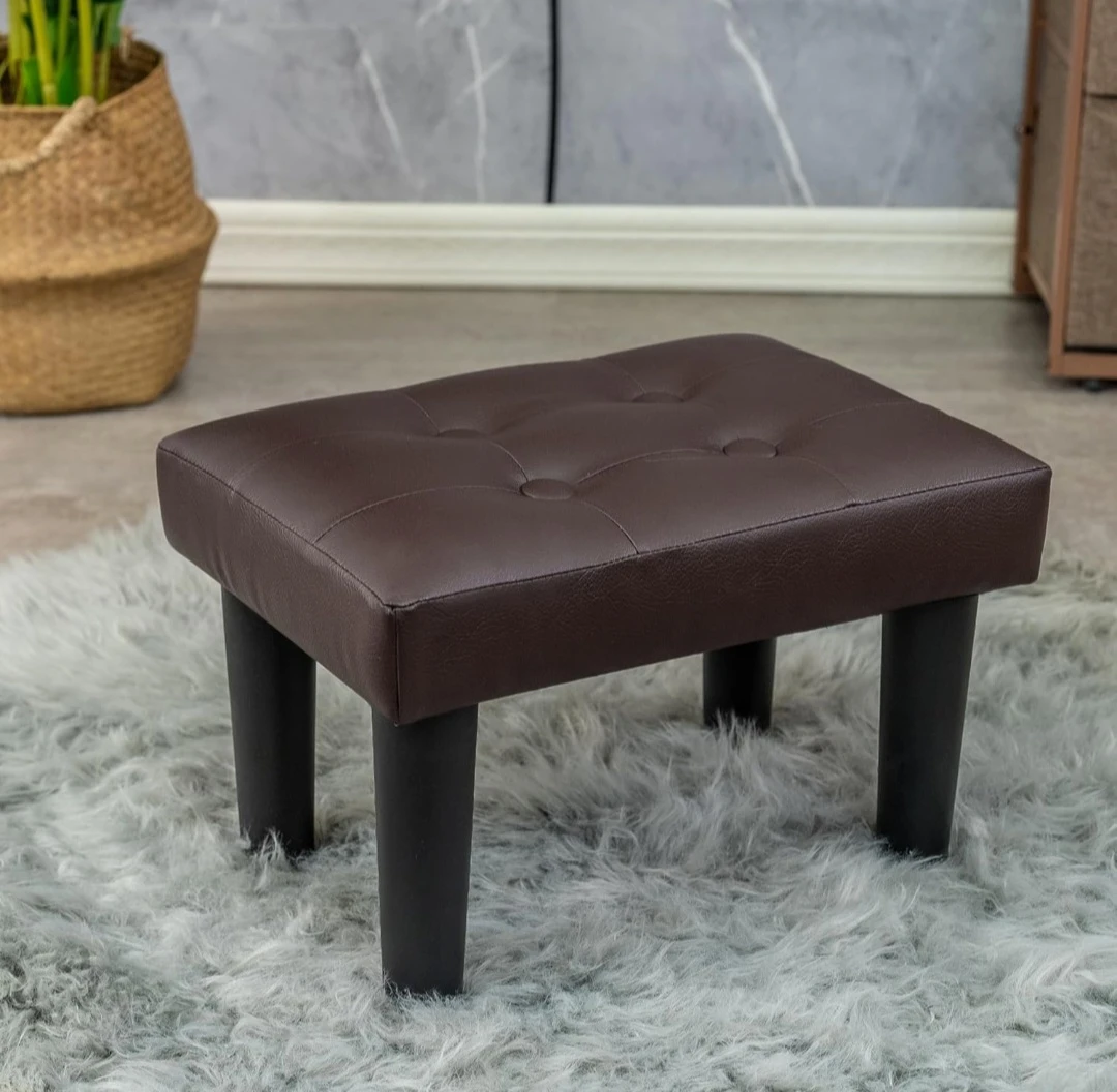 CAROL MADE Tufted Ottoman Footrest - Brown Faux Leather - photo 2