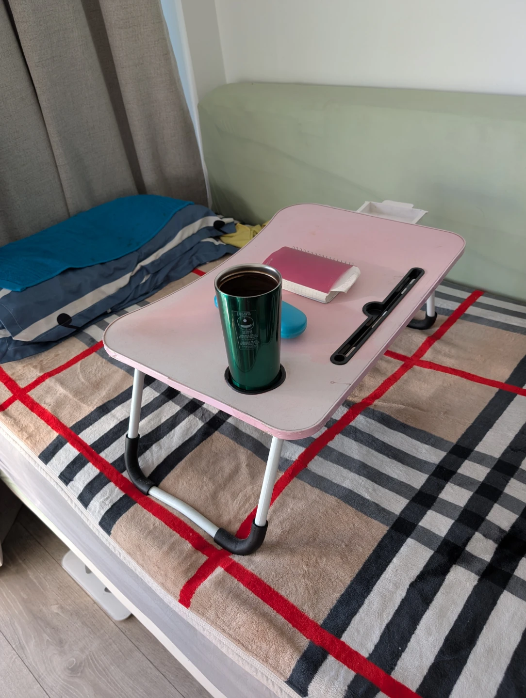 Pink Foldable Laptop Bed Tray Table with Cup Holder